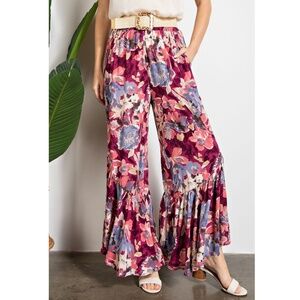 "The Priscilla" Plum Floral Palazzo Pants